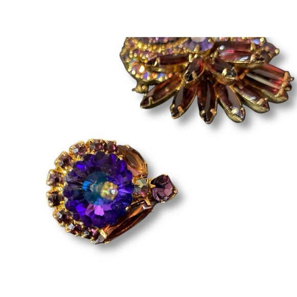Juliana D&E Purple Owl Margarita Rivoli Rhinestone Brooch Pin Earring Set Posts - Picture 3 of 9